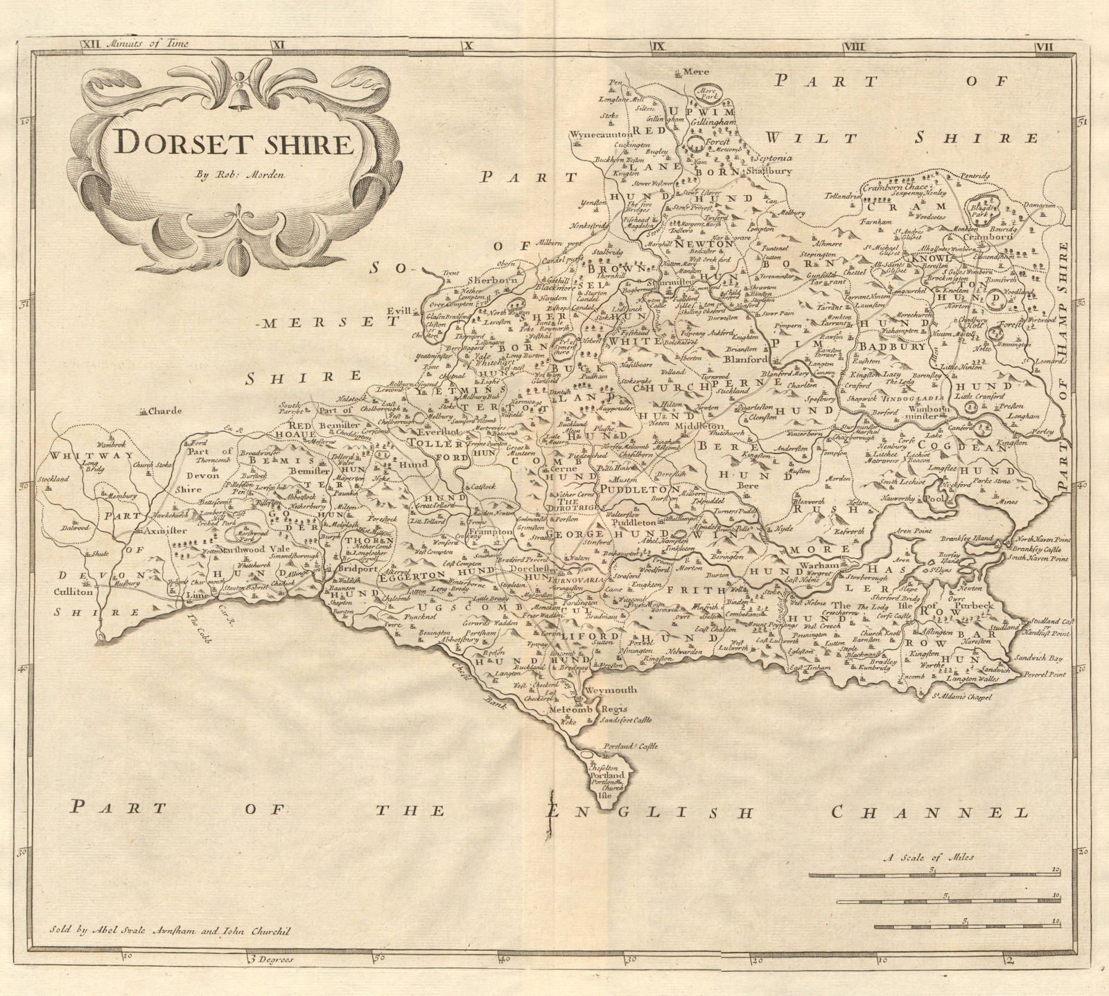 Dorset. 'DORSET SHIRE' by ROBERT MORDEN from Camden's Britannia 1772 old map